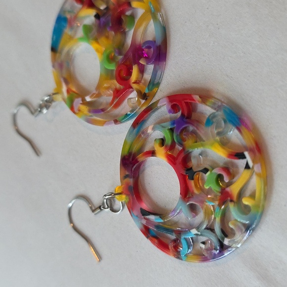 Colorful Swirl Acrylic & Stainless Steel Earrings - Picture 3 of 4